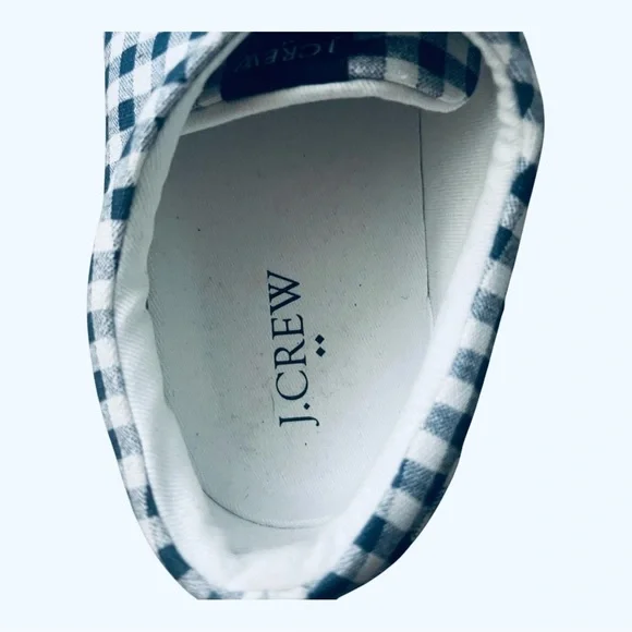 J.Crew casual walking Blue and White Gingham plaid canvas Sneakers Women’s 7.5 - Picture 15 of 16